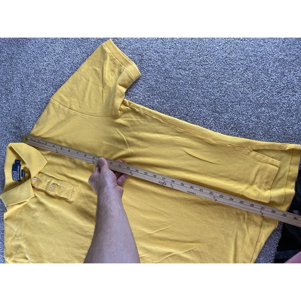 Polo Ralph Lauren Solid Yellow Polo Shirt Soft Cotton Mens L Blue Pony Preppy